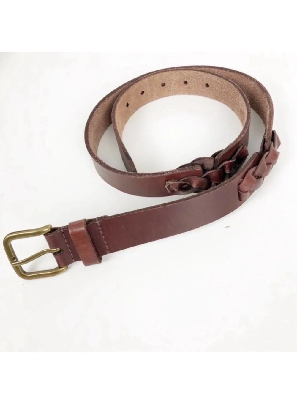 LUCKY BRAND Genuine Leather Belt Braided Detail Brass Buckle Men/Women M